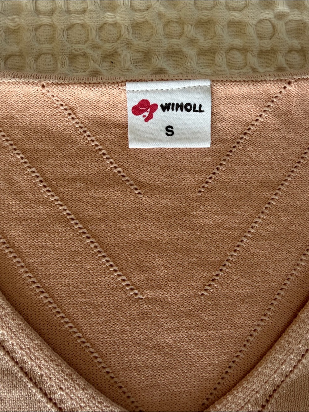 Wimoll Small Blush Pink V Neck Chevron Pointelle Knit Sweater Vest - Picture 3 of 10